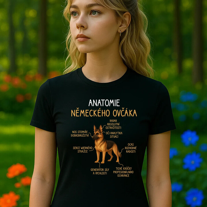Anatomie německého ovčáka  - dámské tričko s potiskem