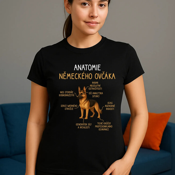 Anatomie německého ovčáka  - dámské tričko s potiskem