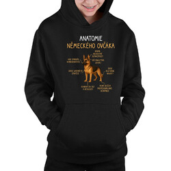Anatomie německého ovčáka - dětská mikina s kapucí