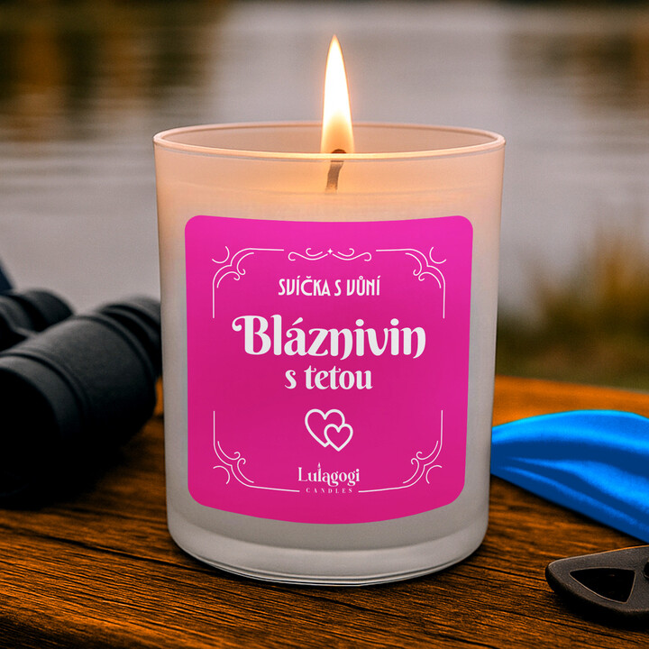 Svíčka s vůní bláznivin s tetou - vonná svíce s potiskem pro tetu