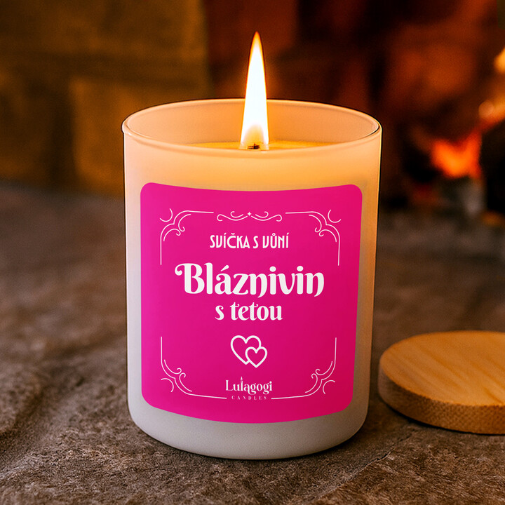 Svíčka s vůní bláznivin s tetou - vonná svíce s potiskem pro tetu