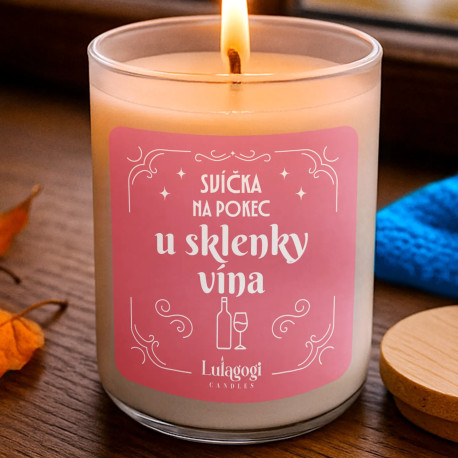 Svíčka na pokec u sklenky vína - vonná svíce s potiskem