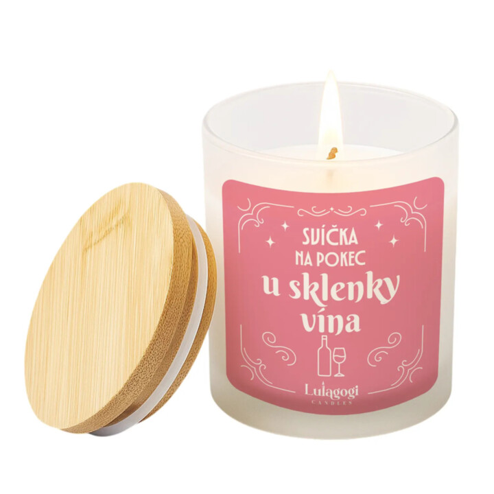 Svíčka na pokec u sklenky vína - vonná svíce s potiskem