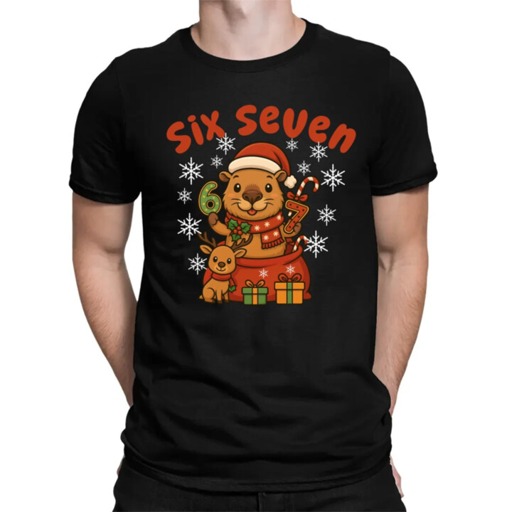 Six seven 67 - Italian Brainrot - Vánoční kapybara - pánské tričko s potiskem