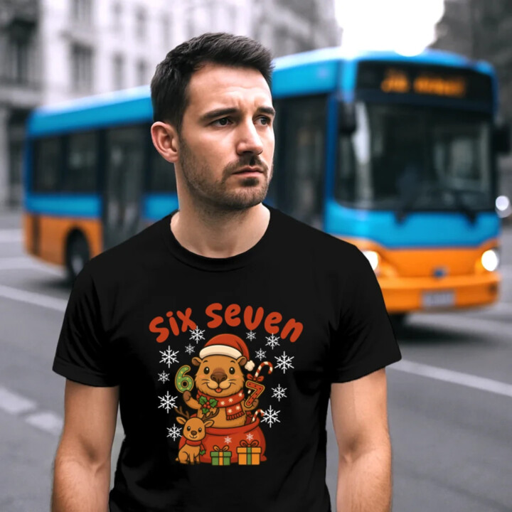 Six seven 67 - Italian Brainrot - Vánoční kapybara - pánské tričko s potiskem