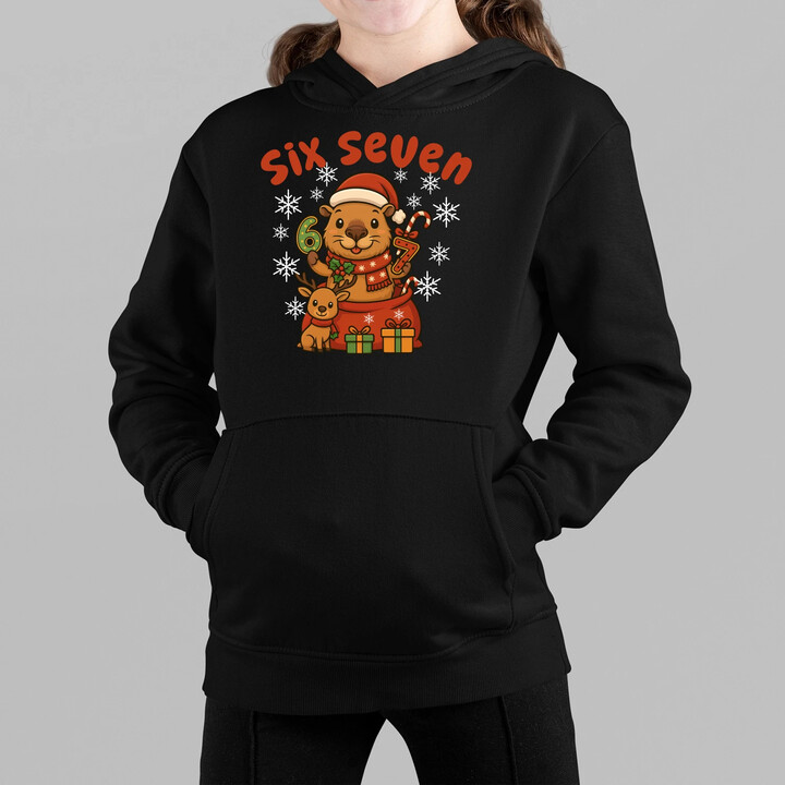 Six seven 67 - Italian Brainrot - Vánoční kapybara - dětská mikina s kapucí