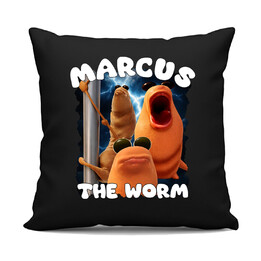 Marcus the worm - černý polštář s potiskem