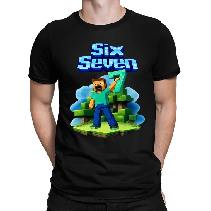 Steve 67 - Six Seven - pánské tričko s potiskem - inspirované Minecraft