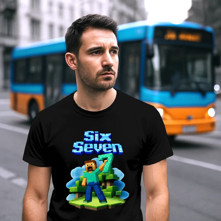 Steve 67 - Six Seven - pánské tričko s potiskem - inspirované Minecraft