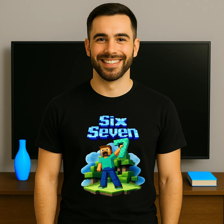 Steve 67 - Six Seven - pánské tričko s potiskem - inspirované Minecraft