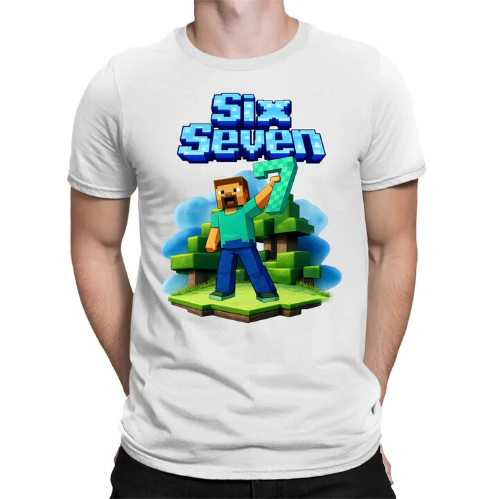 Steve 67 - Six Seven - pánské tričko s potiskem - inspirované Minecraft