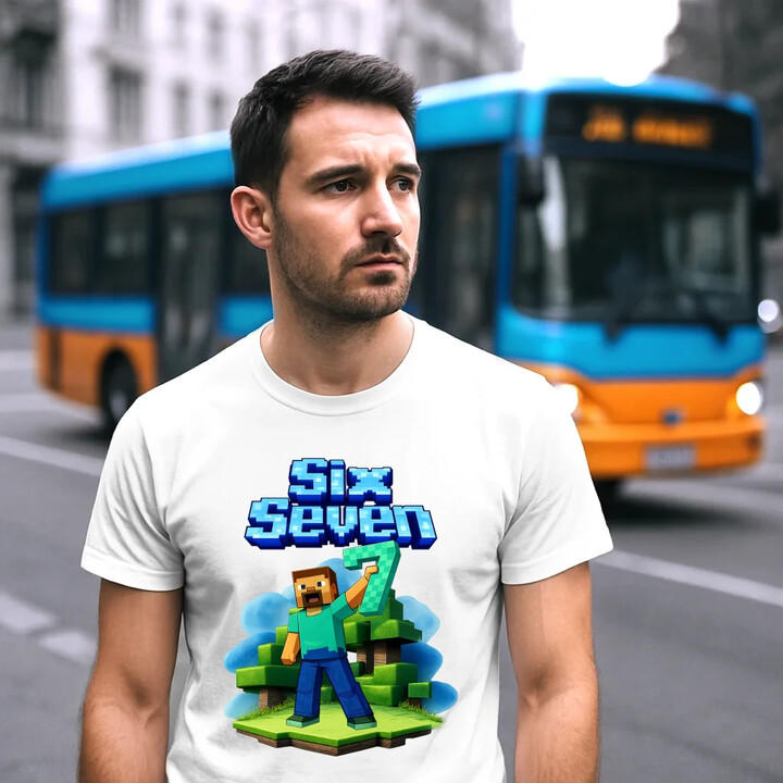 Steve 67 - Six Seven - pánské tričko s potiskem - inspirované Minecraft