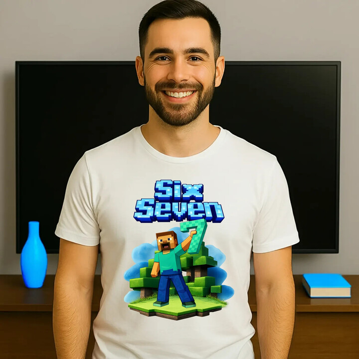 Steve 67 - Six Seven - pánské tričko s potiskem - inspirované Minecraft