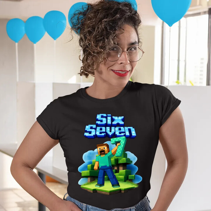 Steve 67 - Six Seven  - dámské tričko s potiskem - inspirované Minecraft