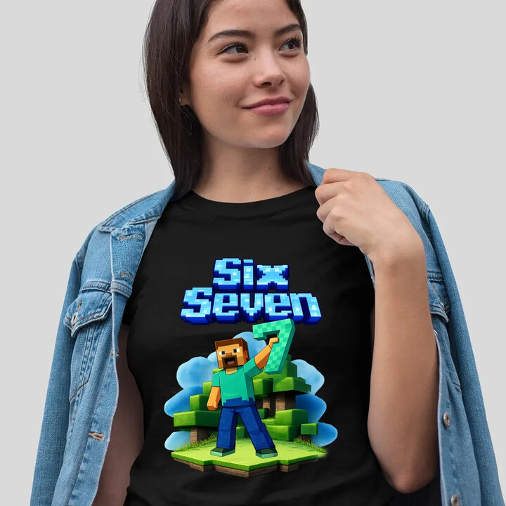 Steve 67 - Six Seven  - dámské tričko s potiskem - inspirované Minecraft