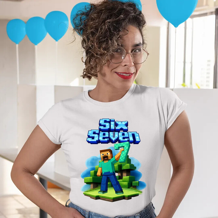 Steve 67 - Six Seven  - dámské tričko s potiskem - inspirované Minecraft