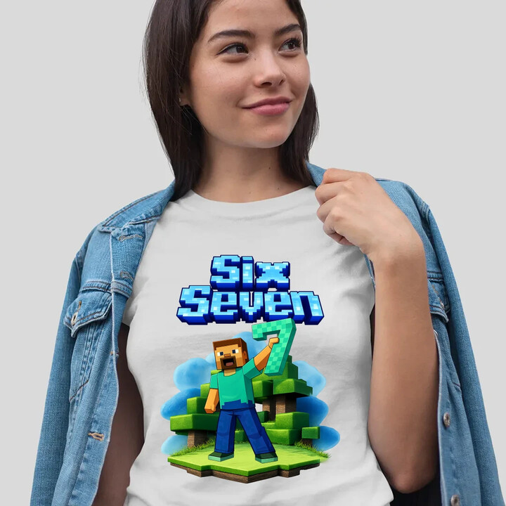 Steve 67 - Six Seven  - dámské tričko s potiskem - inspirované Minecraft