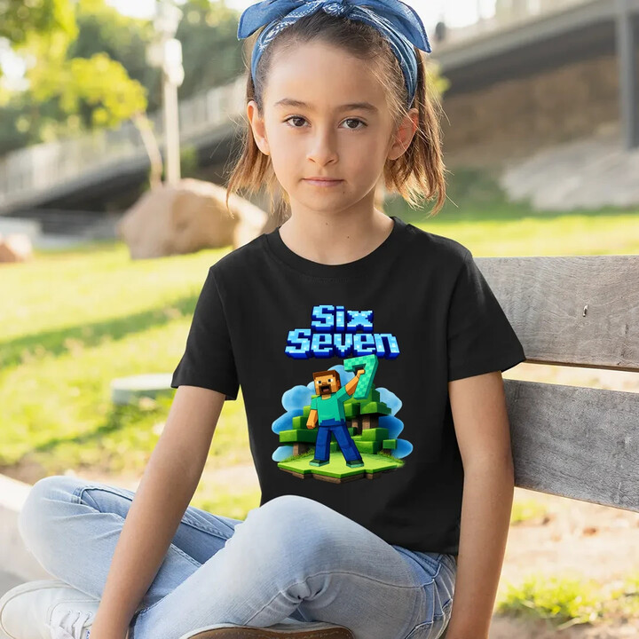 Steve 67 - Six Seven - dětské tričko s potiskem - inspirované Minecraft