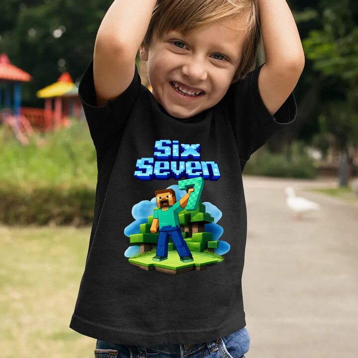 Steve 67 - Six Seven - dětské tričko s potiskem - inspirované Minecraft