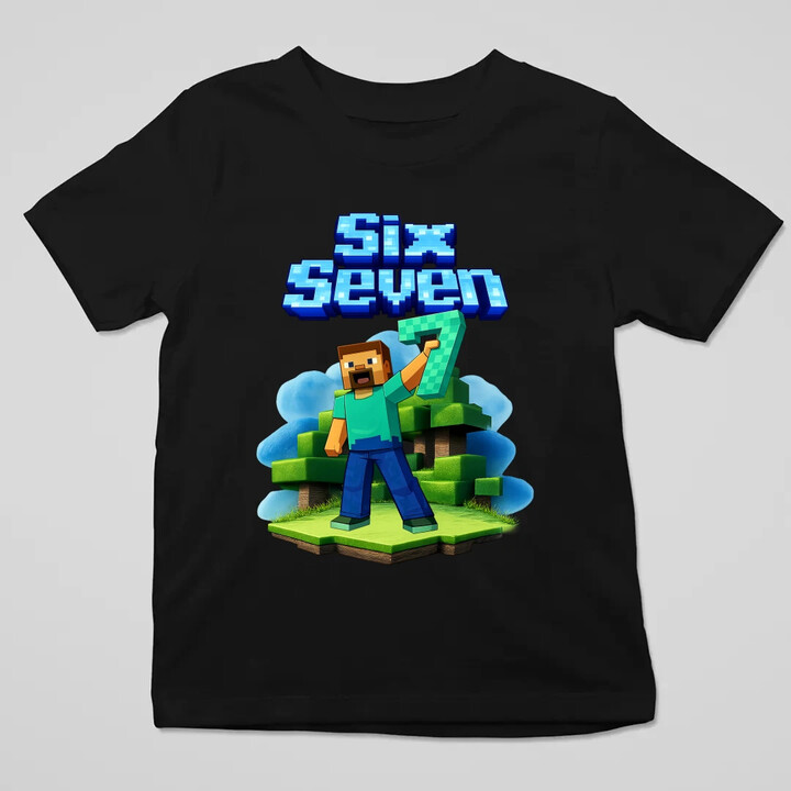 Steve 67 - Six Seven - dětské tričko s potiskem - inspirované Minecraft