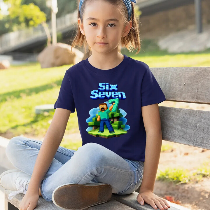 Steve 67 - Six Seven - dětské tričko s potiskem - inspirované Minecraft