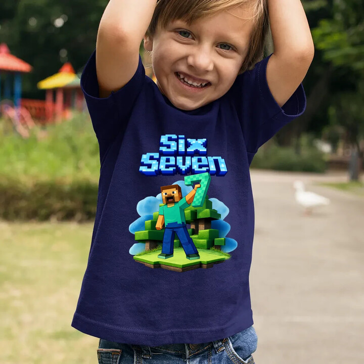 Steve 67 - Six Seven - dětské tričko s potiskem - inspirované Minecraft