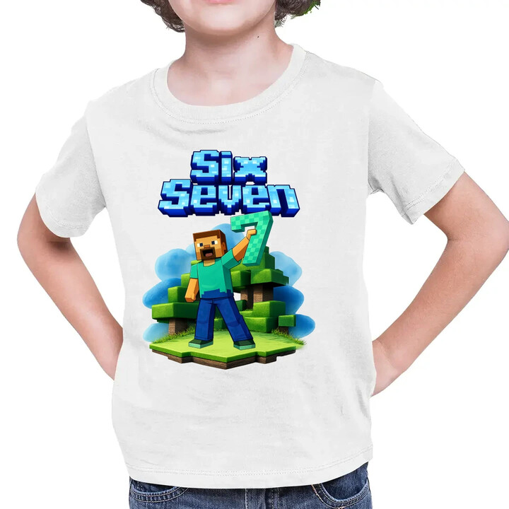 Steve 67 - Six Seven - dětské tričko s potiskem - inspirované Minecraft
