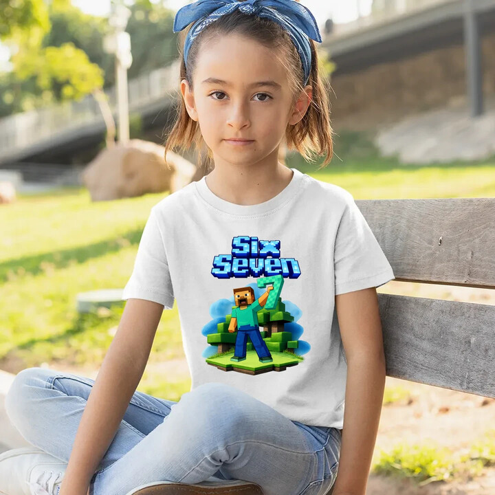 Steve 67 - Six Seven - dětské tričko s potiskem - inspirované Minecraft