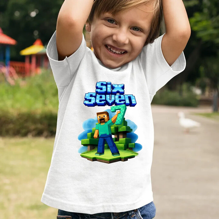 Steve 67 - Six Seven - dětské tričko s potiskem - inspirované Minecraft