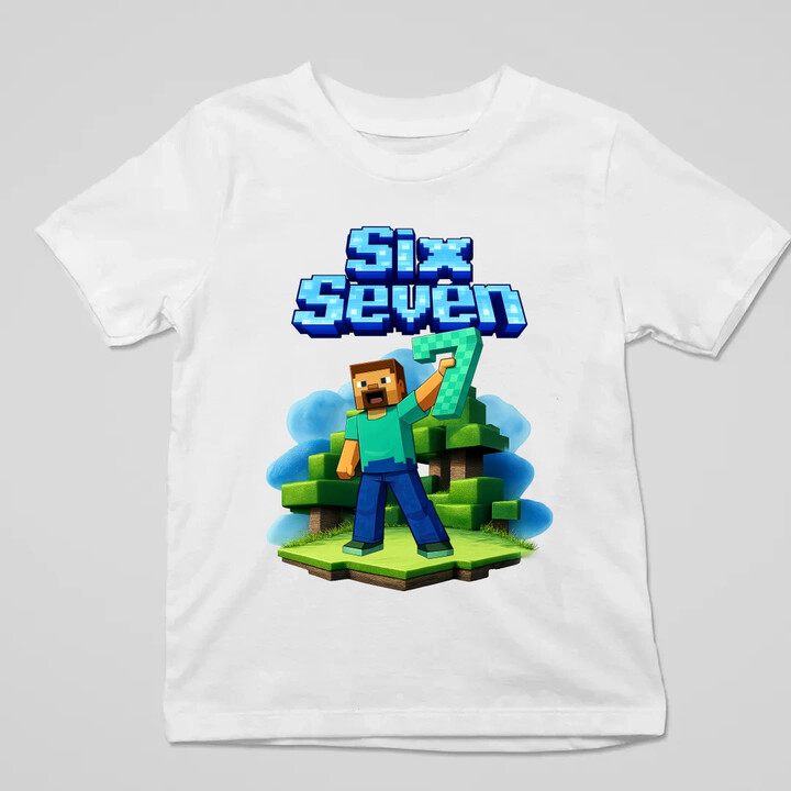 Steve 67 - Six Seven - dětské tričko s potiskem - inspirované Minecraft