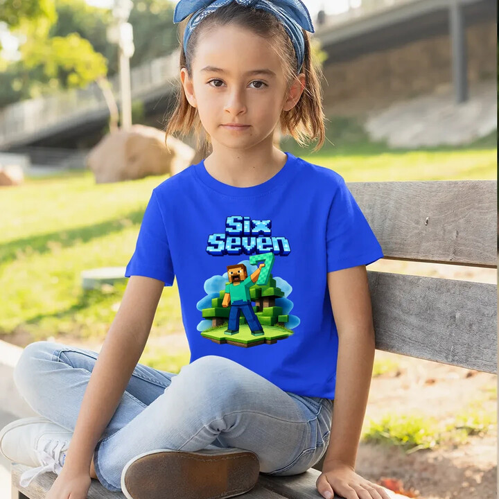 Steve 67 - Six Seven - dětské tričko s potiskem - inspirované Minecraft
