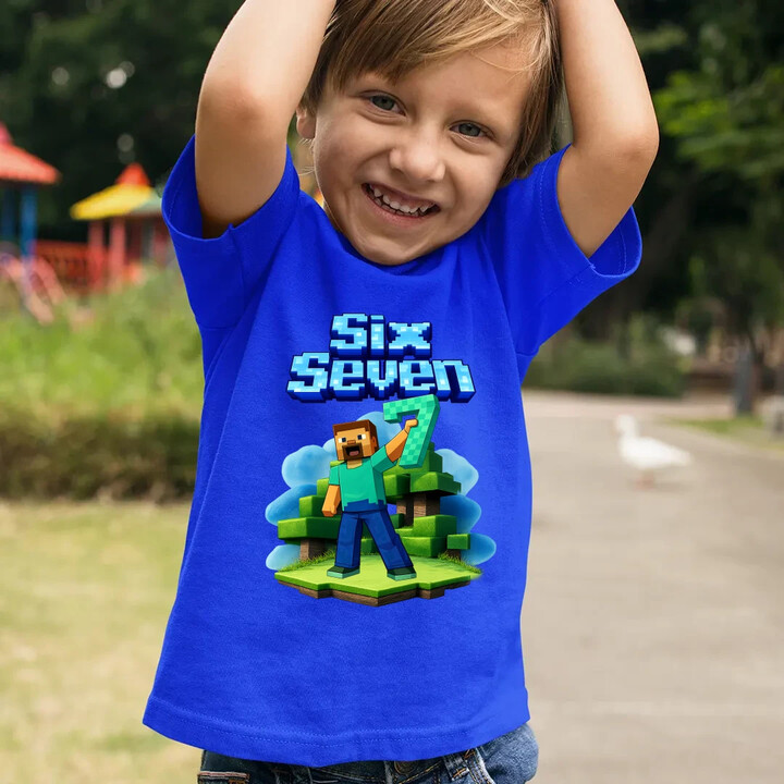 Steve 67 - Six Seven - dětské tričko s potiskem - inspirované Minecraft