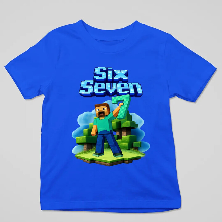 Steve 67 - Six Seven - dětské tričko s potiskem - inspirované Minecraft