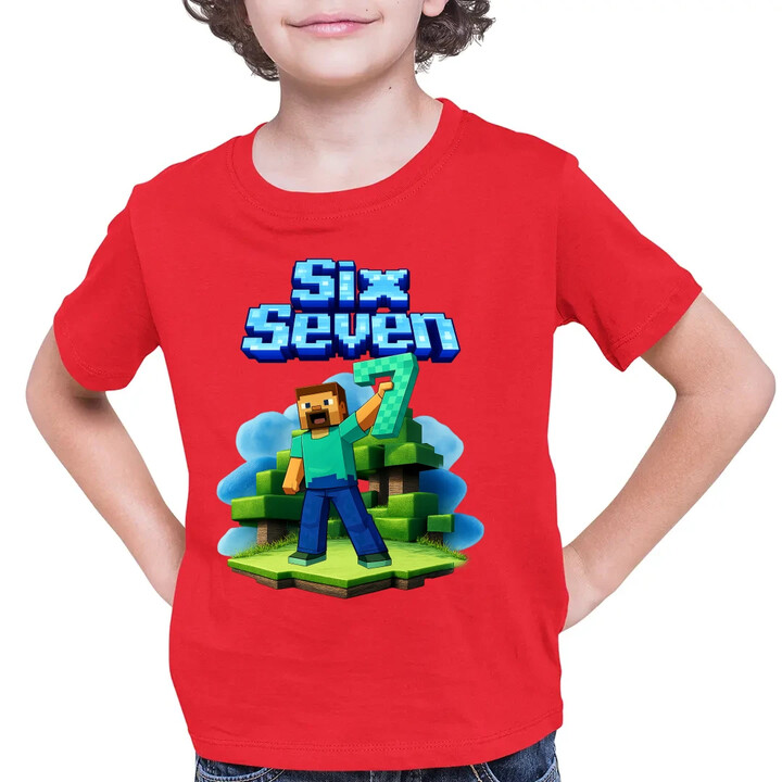 Steve 67 - Six Seven - dětské tričko s potiskem - inspirované Minecraft