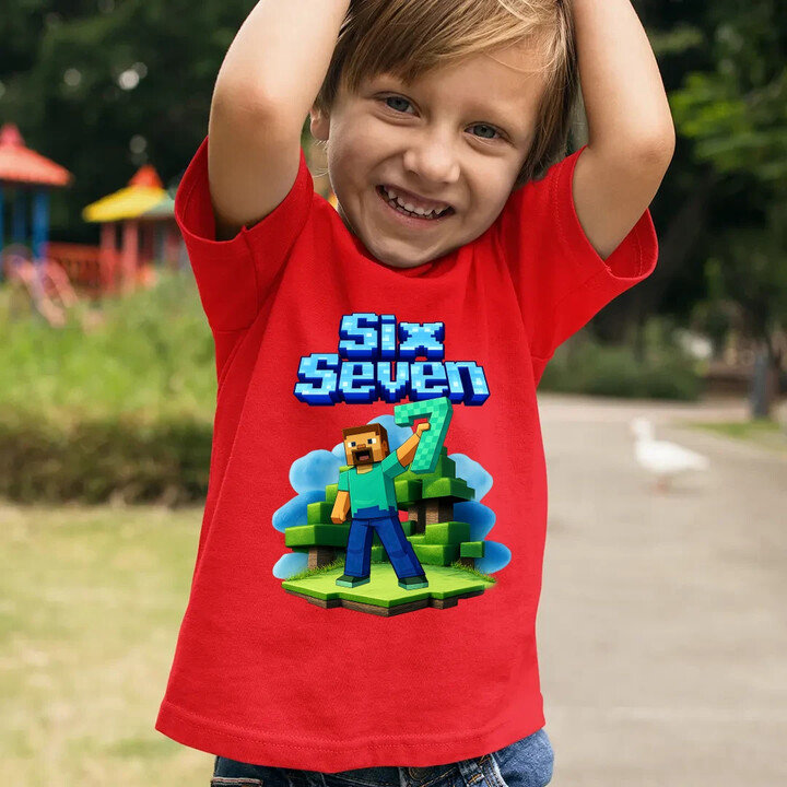 Steve 67 - Six Seven - dětské tričko s potiskem - inspirované Minecraft