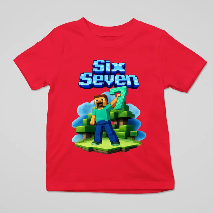 Steve 67 - Six Seven - dětské tričko s potiskem - inspirované Minecraft