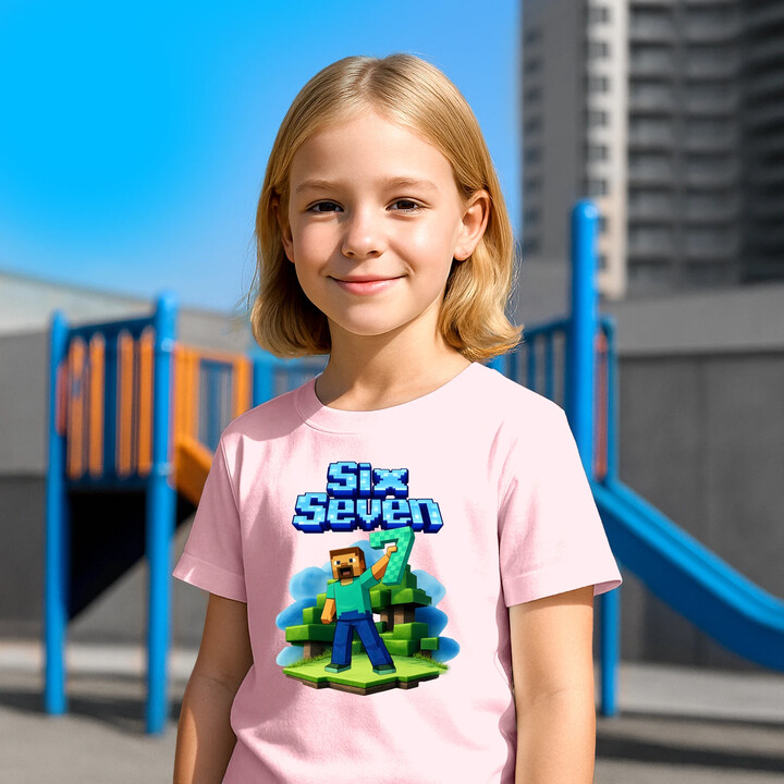 Steve 67 - Six Seven - dětské tričko s potiskem - inspirované Minecraft