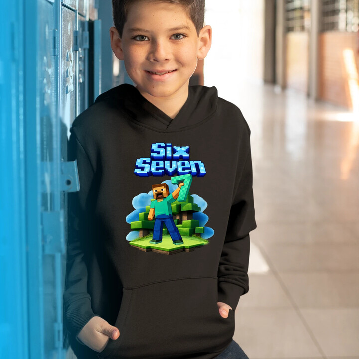 Steve 67 - Six Seven - dětská mikina s kapucí - inspirované Minecraft