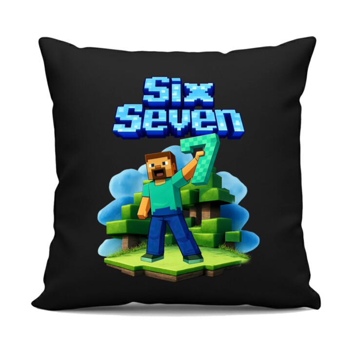 Steve 67 - Six Seven - černý polštář s potiskem - inspirované Minecraft