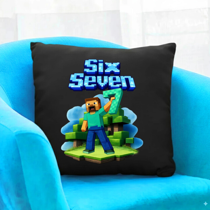 Steve 67 - Six Seven - černý polštář s potiskem - inspirované Minecraft