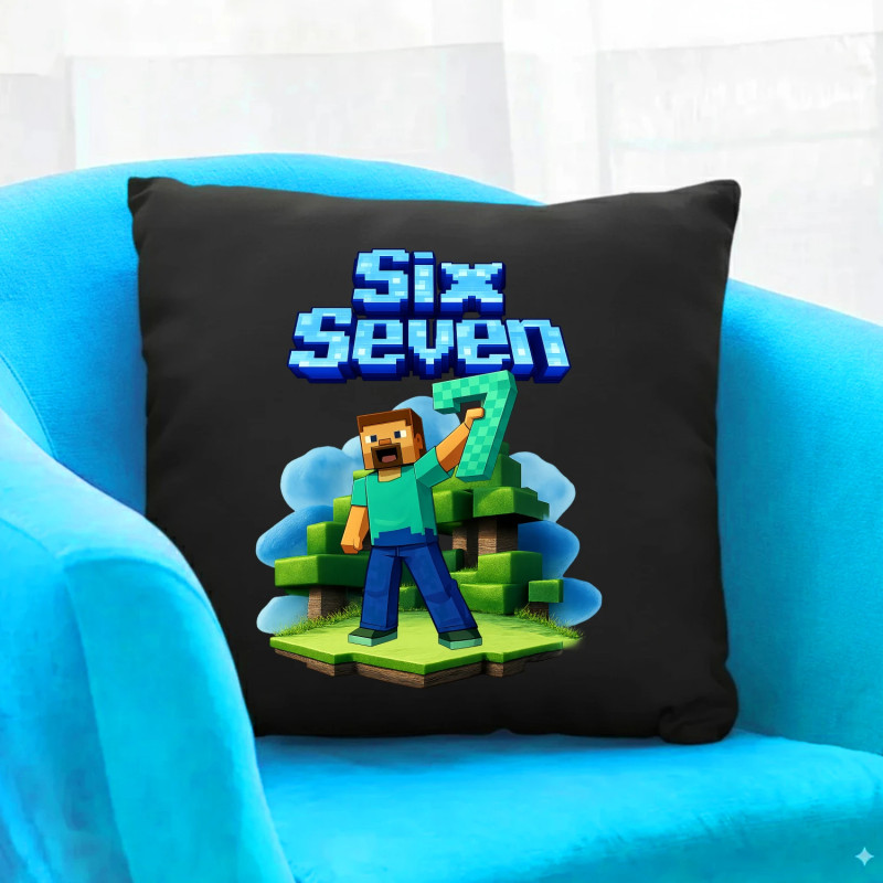Steve 67 - Six Seven - černý polštář s potiskem - inspirované Minecraft