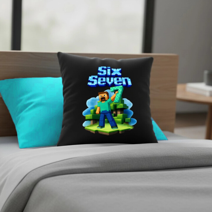 Steve 67 - Six Seven - černý polštář s potiskem - inspirované Minecraft