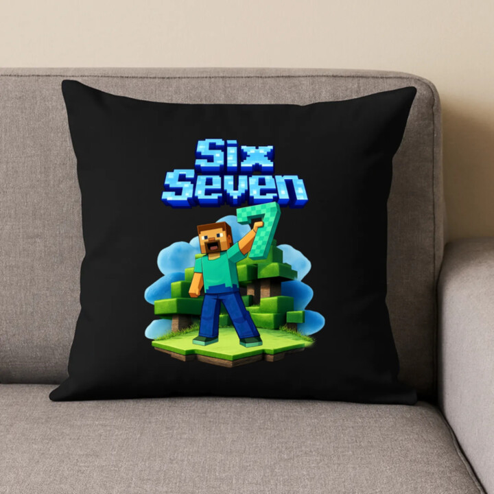 Steve 67 - Six Seven - černý polštář s potiskem - inspirované Minecraft