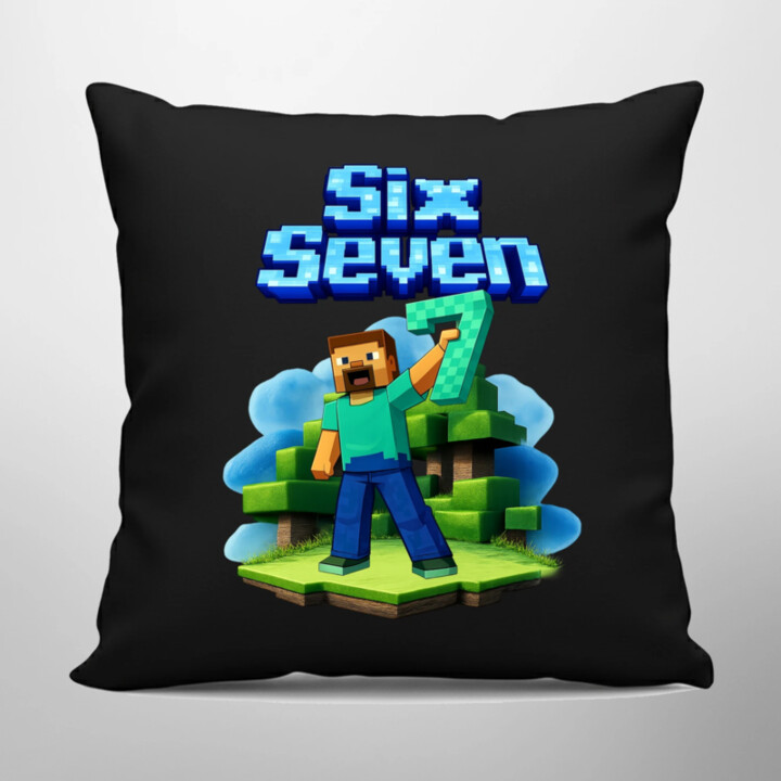 Steve 67 - Six Seven - černý polštář s potiskem - inspirované Minecraft