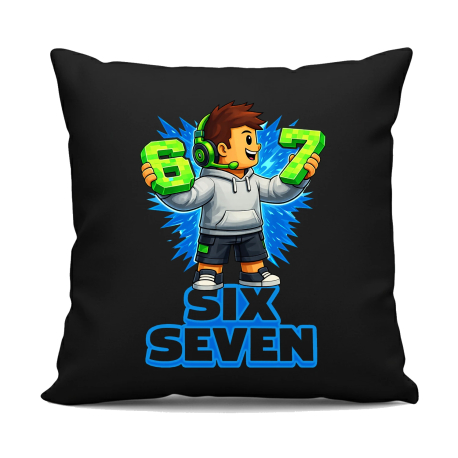67 Six Seven - černý polštář s potiskem - inspirované Roblox