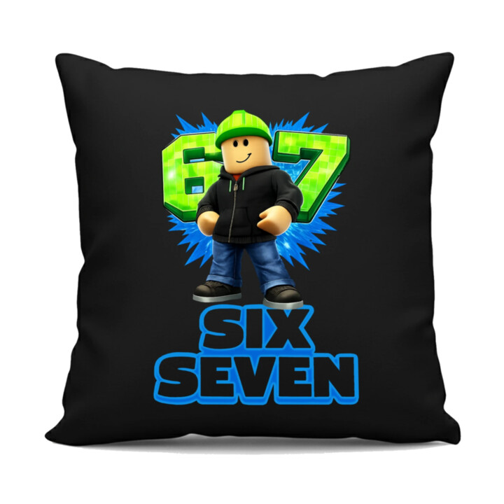 Six Seven 67 - černý polštář s potiskem - inspirované Roblox