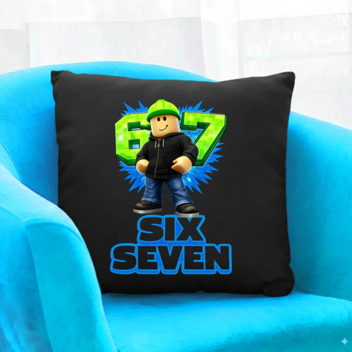 Six Seven 67 - černý polštář s potiskem - inspirované Roblox