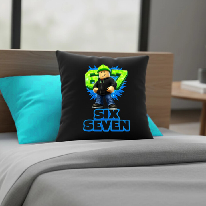 Six Seven 67 - černý polštář s potiskem - inspirované Roblox