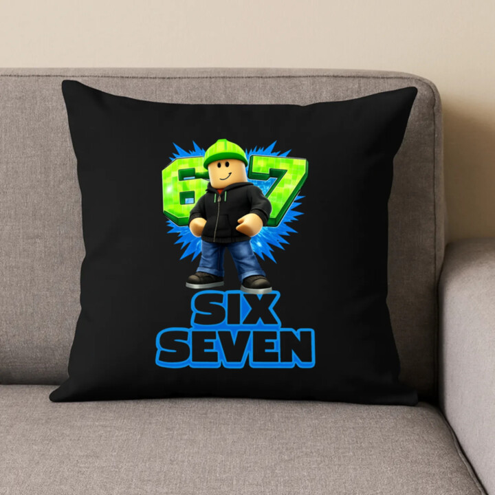 Six Seven 67 - černý polštář s potiskem - inspirované Roblox