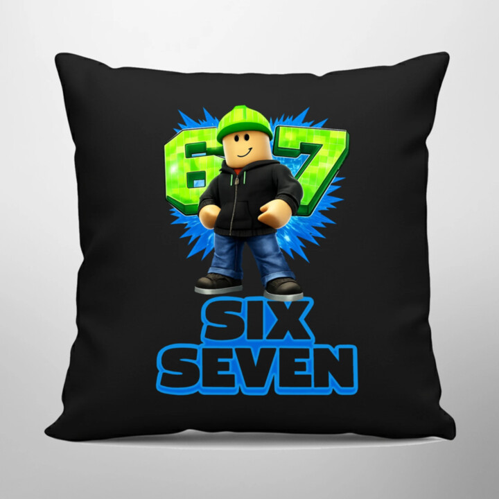 Six Seven 67 - černý polštář s potiskem - inspirované Roblox